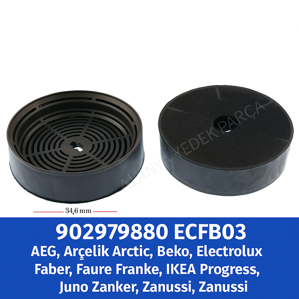 125x34,6 mm Karbon Davlumbaz Filtresi ECFB03 902979880 – AEG Electrolux Zanussi Faber Uyumlu 2’li Set