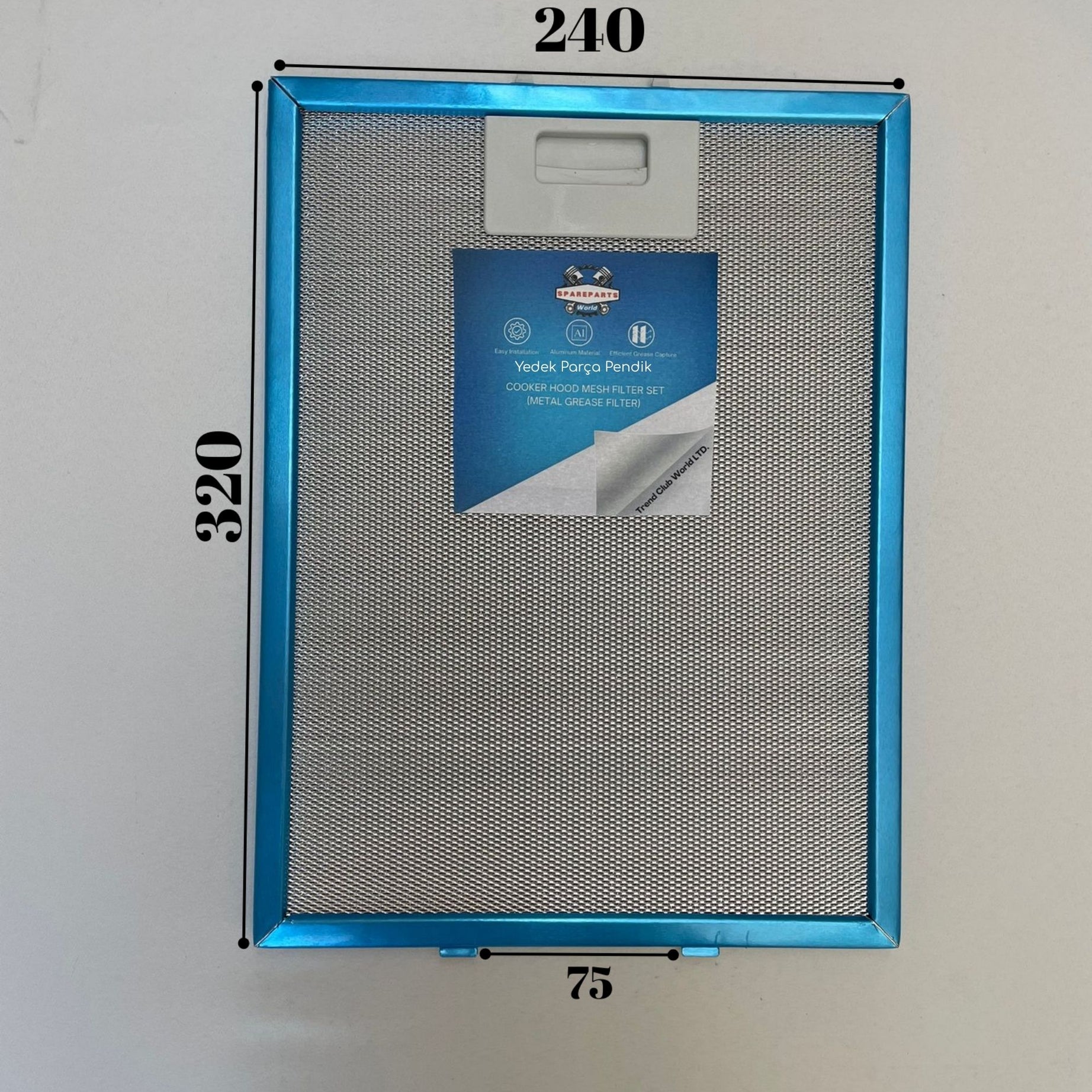 240x320 Cooker Hood Filter - Rear Distance 7.5cm, 2 clips - 24x32 - 32x24