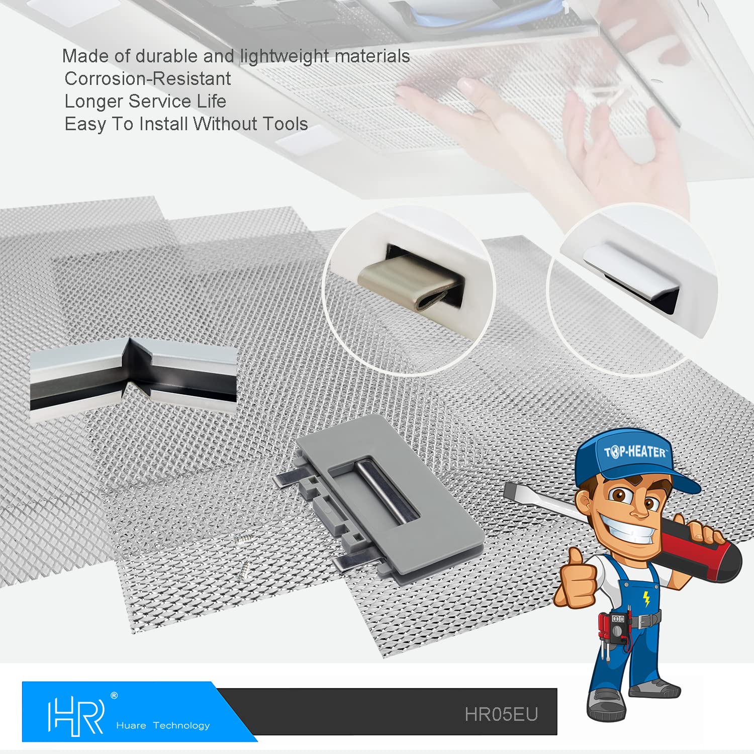 Cooker Hood Filter Replacement 300X240mm, 4-Layer Aluminum Mesh Hood Vent Filter, HR Huare Technology Aluminum Range Hood Grease Filters,2Pack