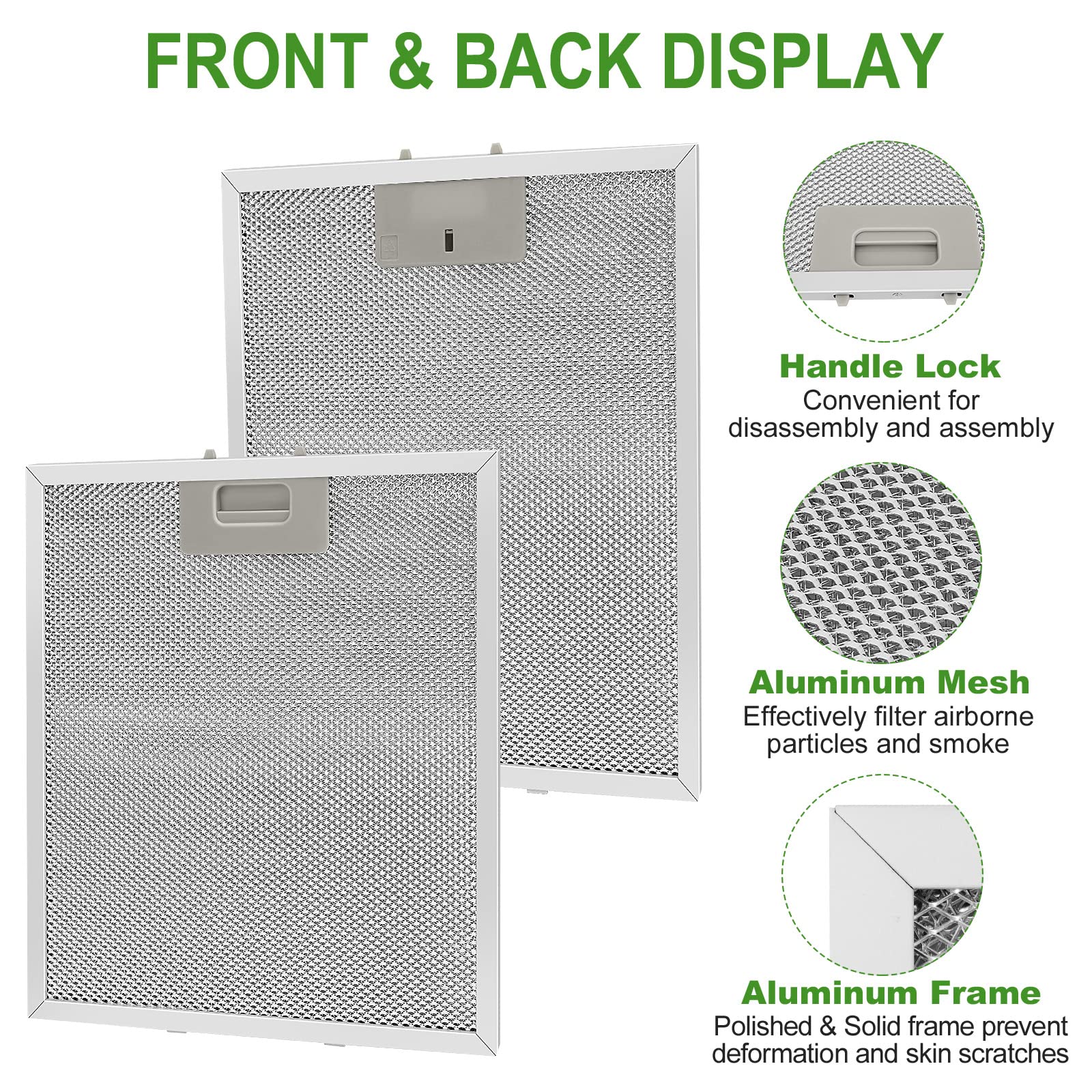 W10169961A Range Hood Filter Replacement, Fits Whirlpool, Ikea, Kitchen Aid, Jenn Air, 2PCS 5-Layer Aluminum Mesh Hood Grease Filter 10.47x12 Inch, Aluminum Range Hood Vent Filters