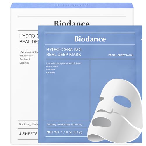 BIODANCE Hydro Cera-nol Real Deep Mask - Overnight Hydrogel Mask for Soothing, Moisturizing & Nourishing - 1.19oz (34g) x 4 Sheets