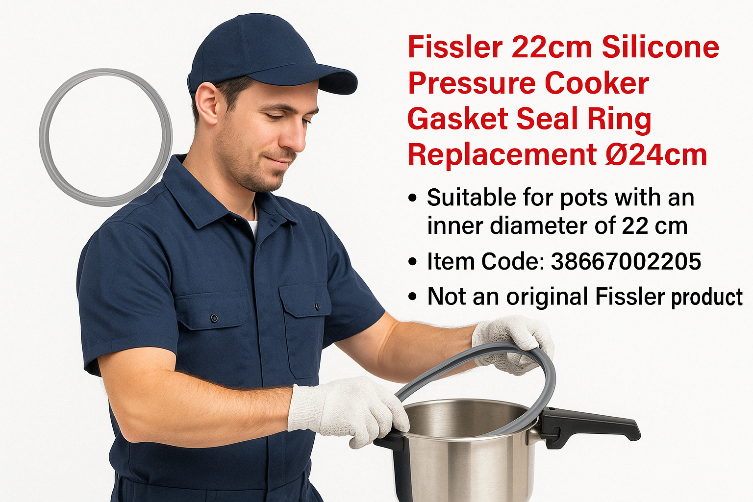 Fissler Sealing Ring for Pressure Cooker 22 cm Silicone Pressure Cooker Rubber Gasket Inner 22 Outer Diameter 24 Cm