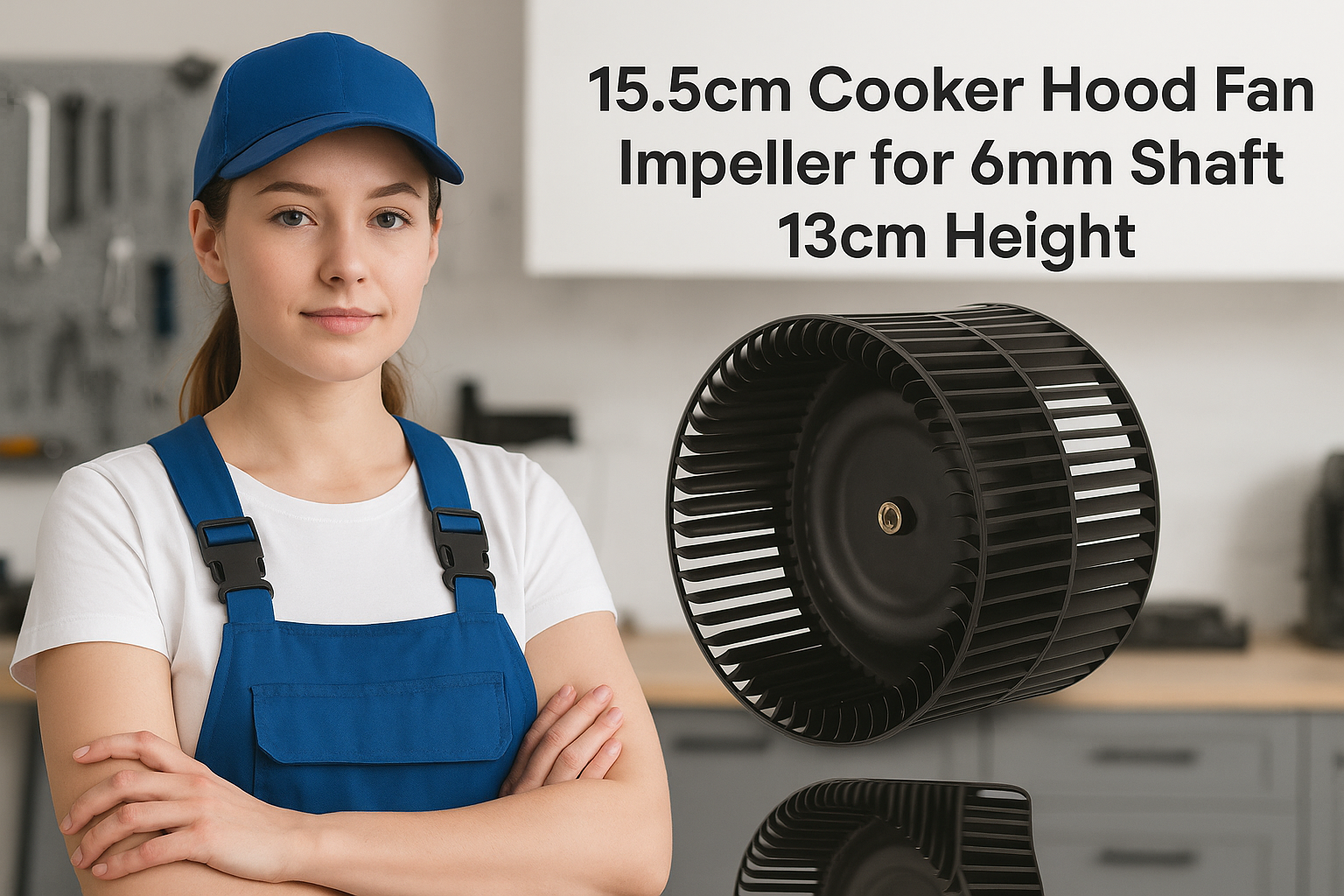 15.5cm Cooker Hood Fan Impeller 6mm Shaft Diameter, 13cm Height Blade