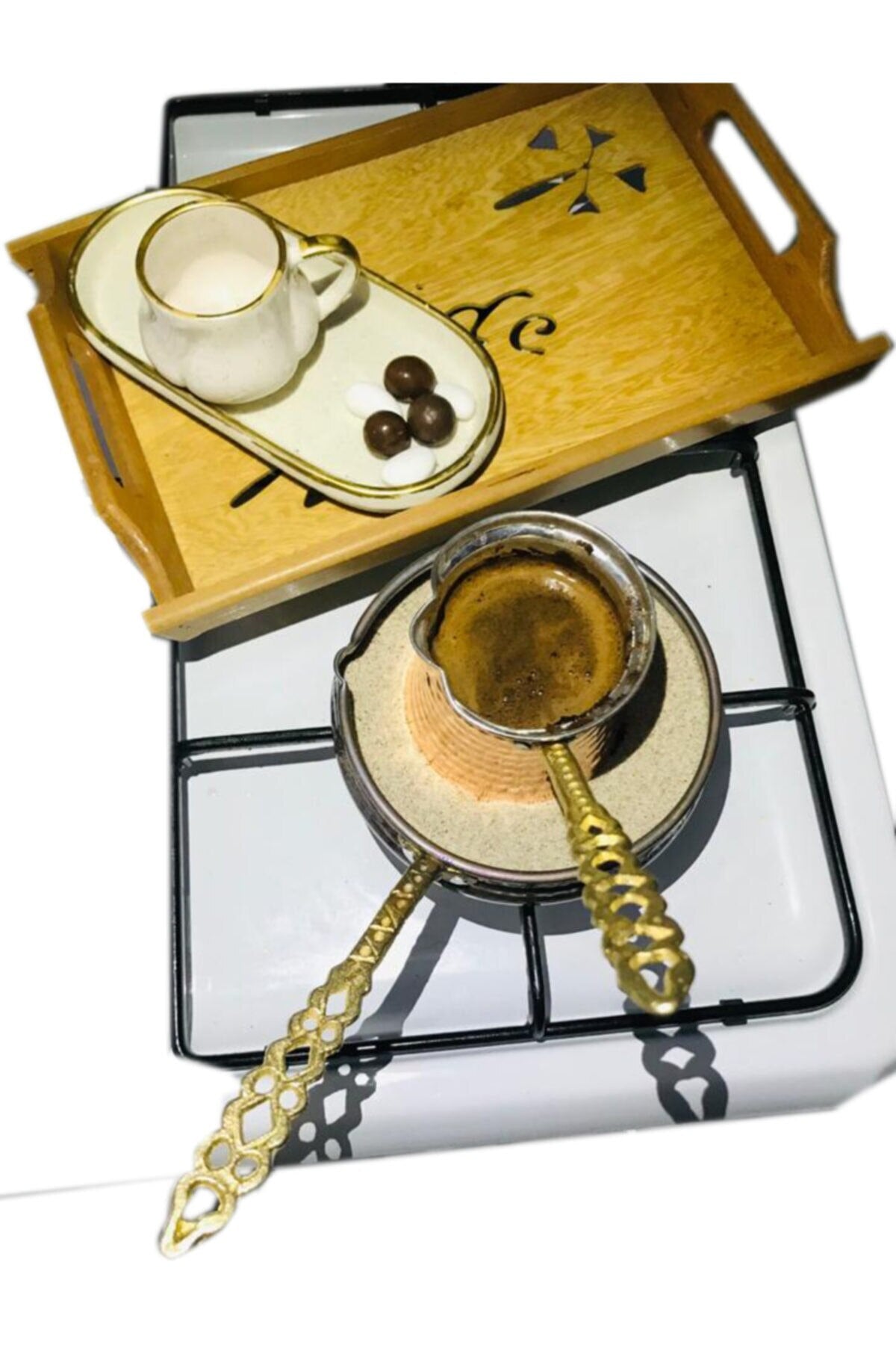 Turkish Hot Sand Coffee Maker Authentic Copper Heater Machine Gas Stove Top Barbecue Copper Coffee Pot Set