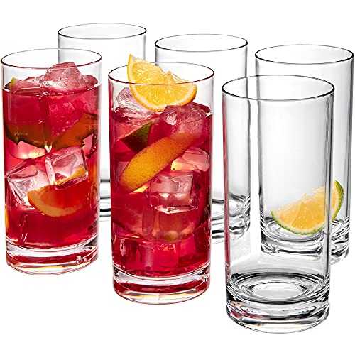 16-Ounce Plastic Tumblers (Set of 6), Plastic Drinking Glasses, All-Clear High-Balls, Reusable Plastic Cups, BPA-Free, Shatter-Proof, Dishwasher-Safe