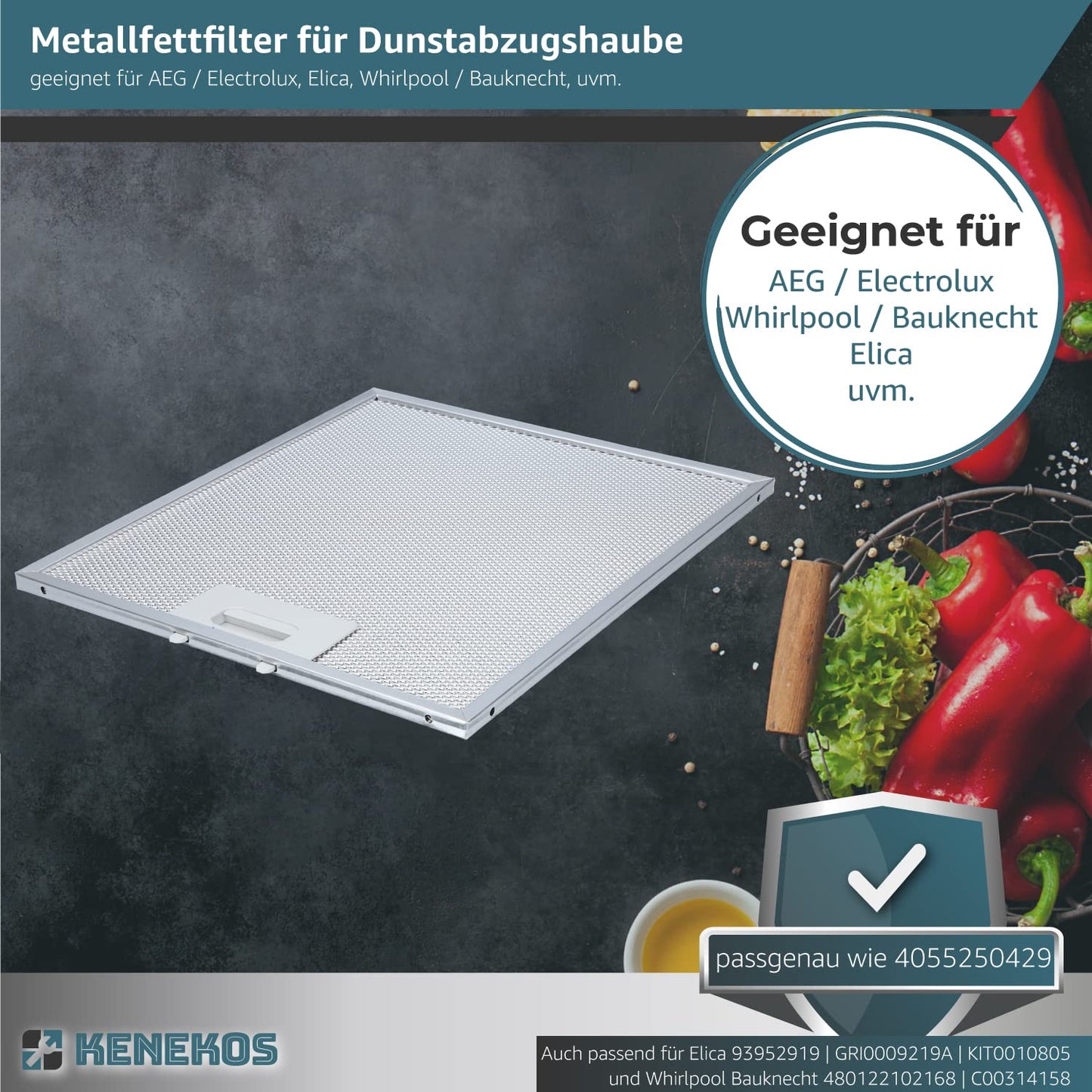 2x Metallfettfilter für Dunstabzugshaube 305 x 267 mm geeignet für AEG 405525042-9 4055250429, Elica 93952919 GRI0009219A, KIT0010805 Whirlpool C00314158 ARI314158