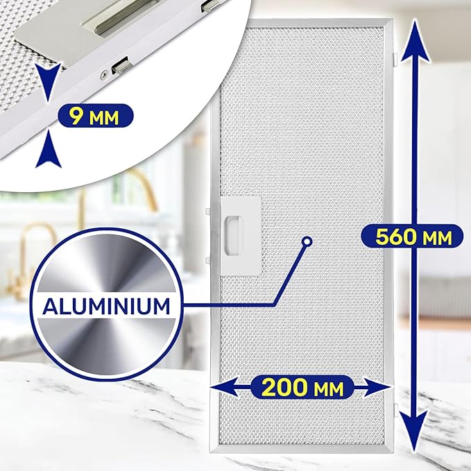 56x20 Uyumlulukta Davlumbaz Yağ Filtresi - GRI0077330A, ACC0000467 - Elica BOXIN 60 LX ile Uyumlu 558x200mm Alüminyum Filtre