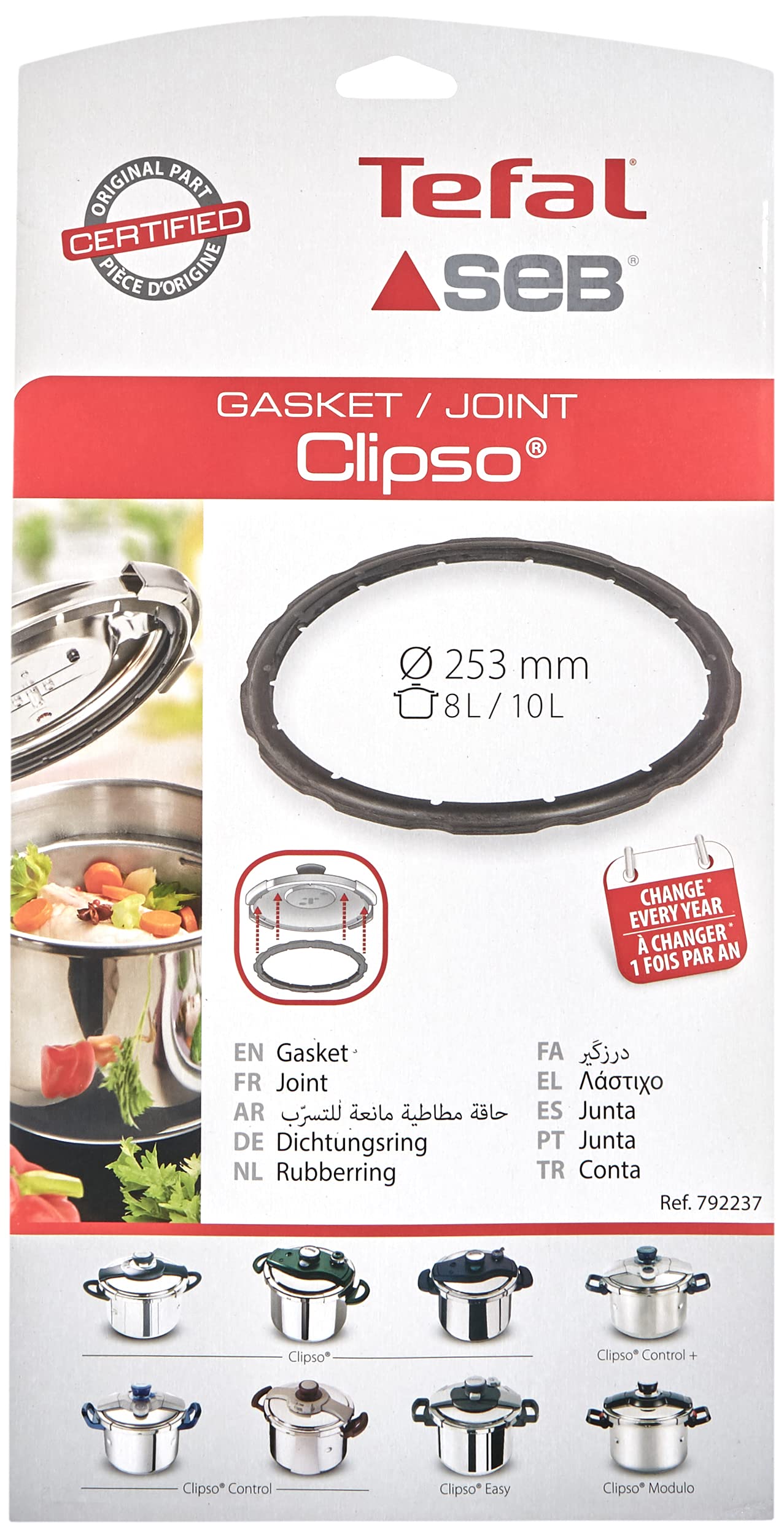 SEB 792237 8/10L stainless steel seal Ø 253 mm Designed for Clipso Easy 8L, Clipso Modulo 8/10L and Clipso Control 8/10L