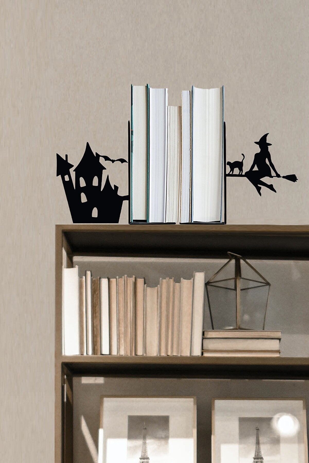 Porta libri decorativo in metallo con figure, supporto per libri, organizer per libri, regalo Gatto nero, bicicletta, elefante ballerina, giraffa, lettura