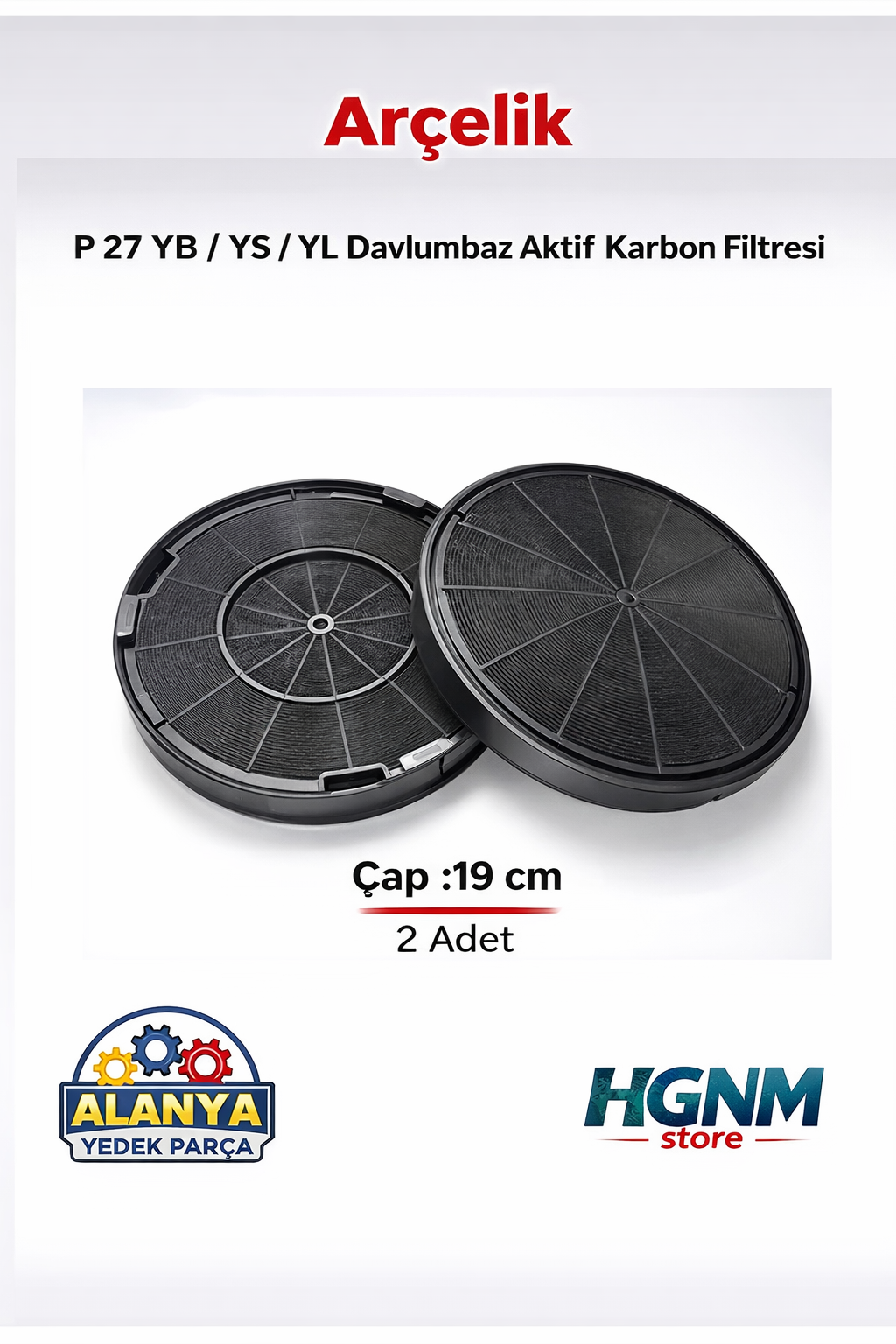 Arçelik Uyumlu P27 YS / YB / YL Davlumbaz Aspiratör Karbon Filtresi 19 cm (2 Adet)