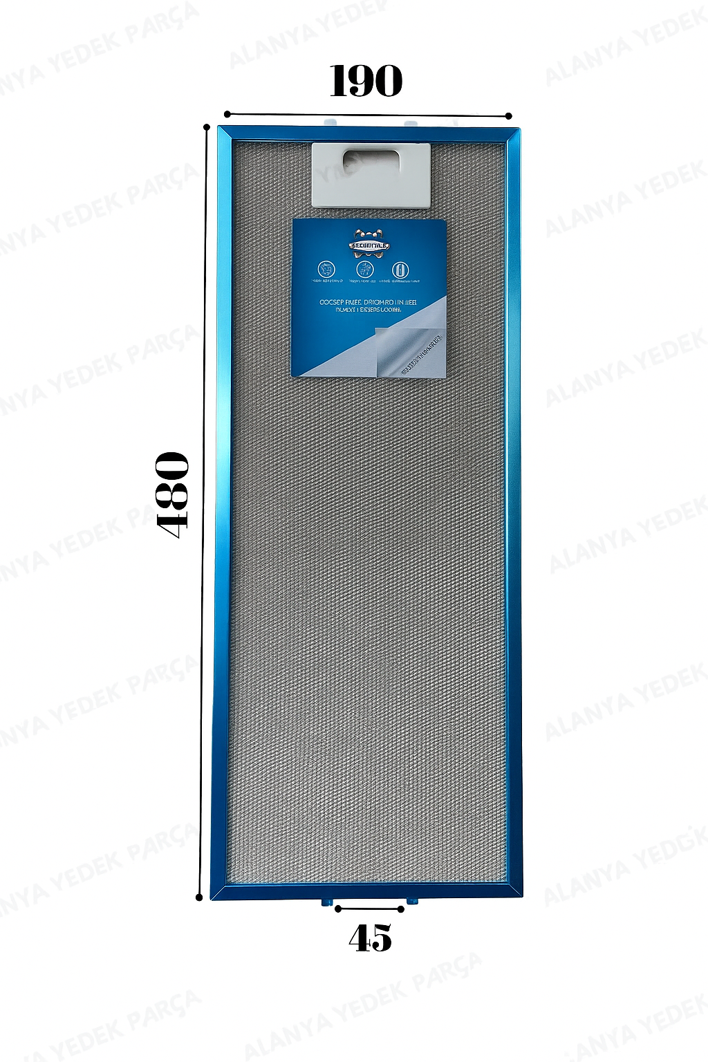 190x480 Aspiratör Davlumbaz Filtresi 19x48 – Alt ve Üst Tırnak Aralığı 4,5 cm – Yedek Parça Uyumlu