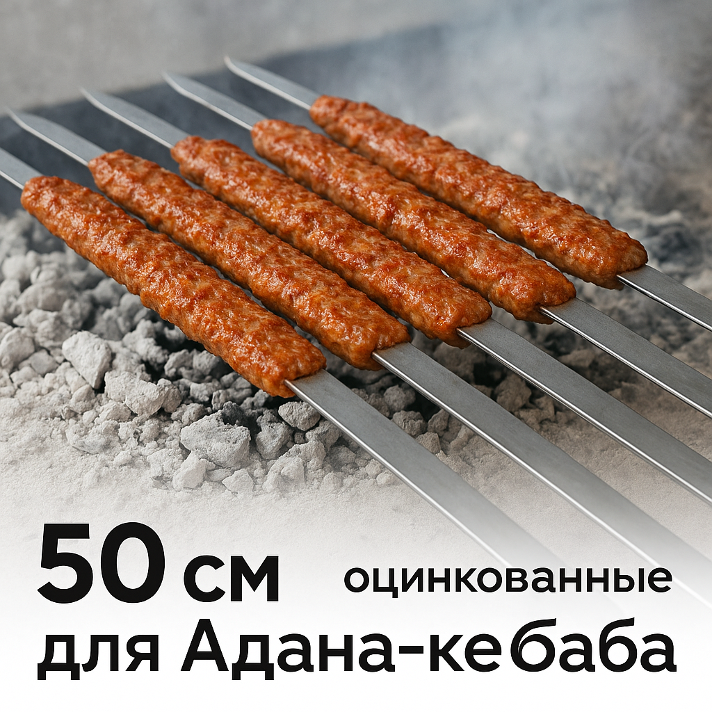 Шампура 50 см для Адана-кебаба — широкие оцинкованные шампура для шашлыка и донера