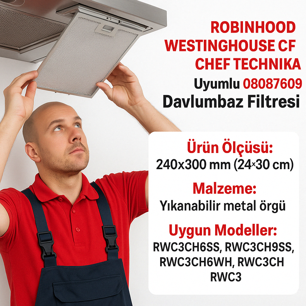 ROBINHOOD WESTINGHOUSE CHEF TECHNIKA Uyumlu 08087609 Davlumbaz Filtresi 240x300 mm Alüminyum Yağ Filtresi 24x30 cm