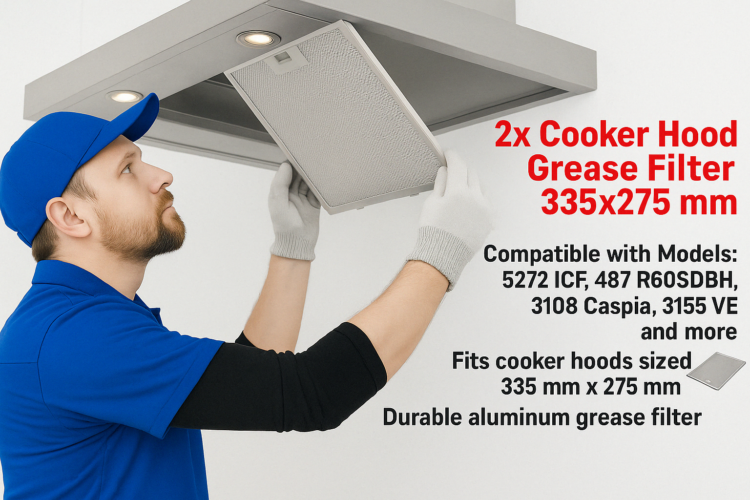 2x Cooker Hood Grease Filter 335x275 mm Compatible for ICF, VETRO, Caspia 33,5x27,5 cm