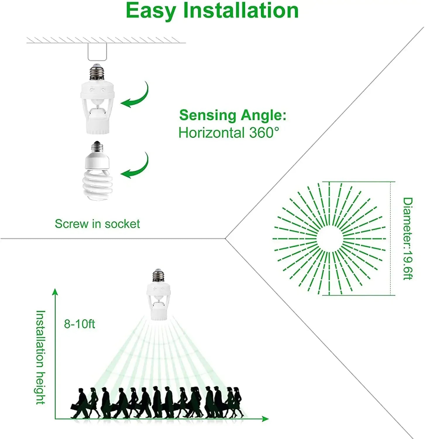 E27 Socket Converter with PIR Motion Sensor | 100-240V LED Lamp Base | Intelligent Light Bulb Holder | Auto On/Off | Max 60W