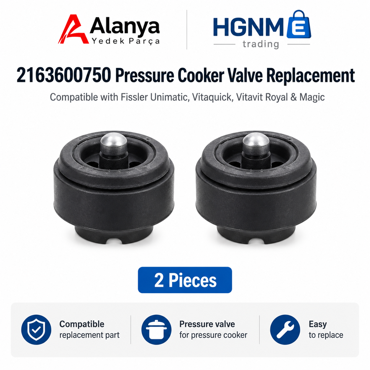 Fissler 2163600750 Compatible Unimatic Valve for Vitaquick Vitavit Royal Magic Pressure Cooker 2 Pcs