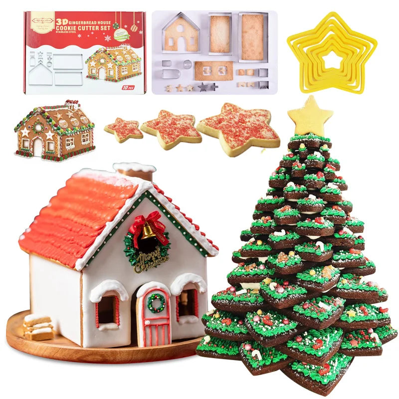 Stainless Steel Christmas Cookie Cutters Set Mold Gingerbread House Biscoito Biscuit Mould Xmas Tree Baking Accessories 2022