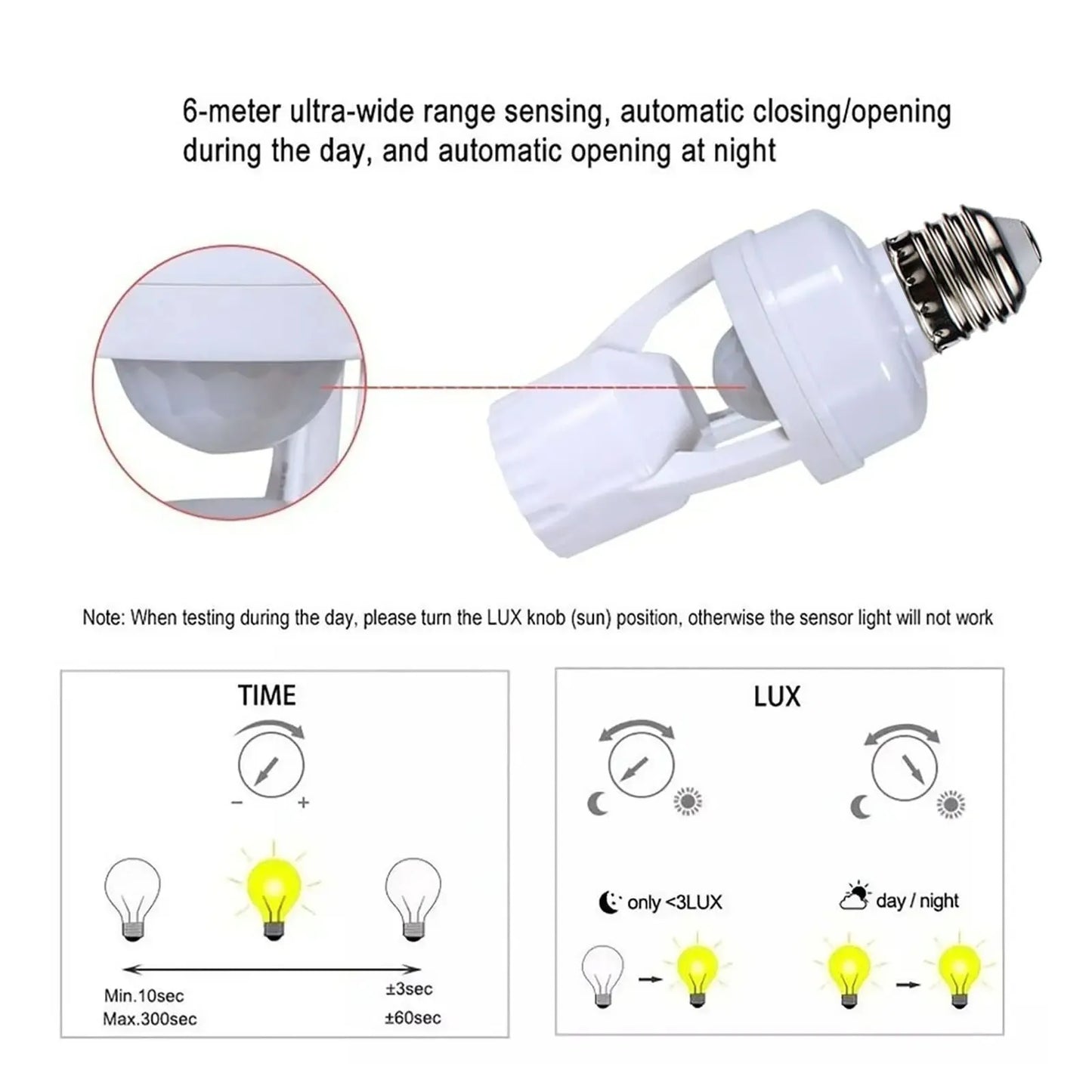 E27 Socket Converter with PIR Motion Sensor | 100-240V LED Lamp Base | Intelligent Light Bulb Holder | Auto On/Off | Max 60W