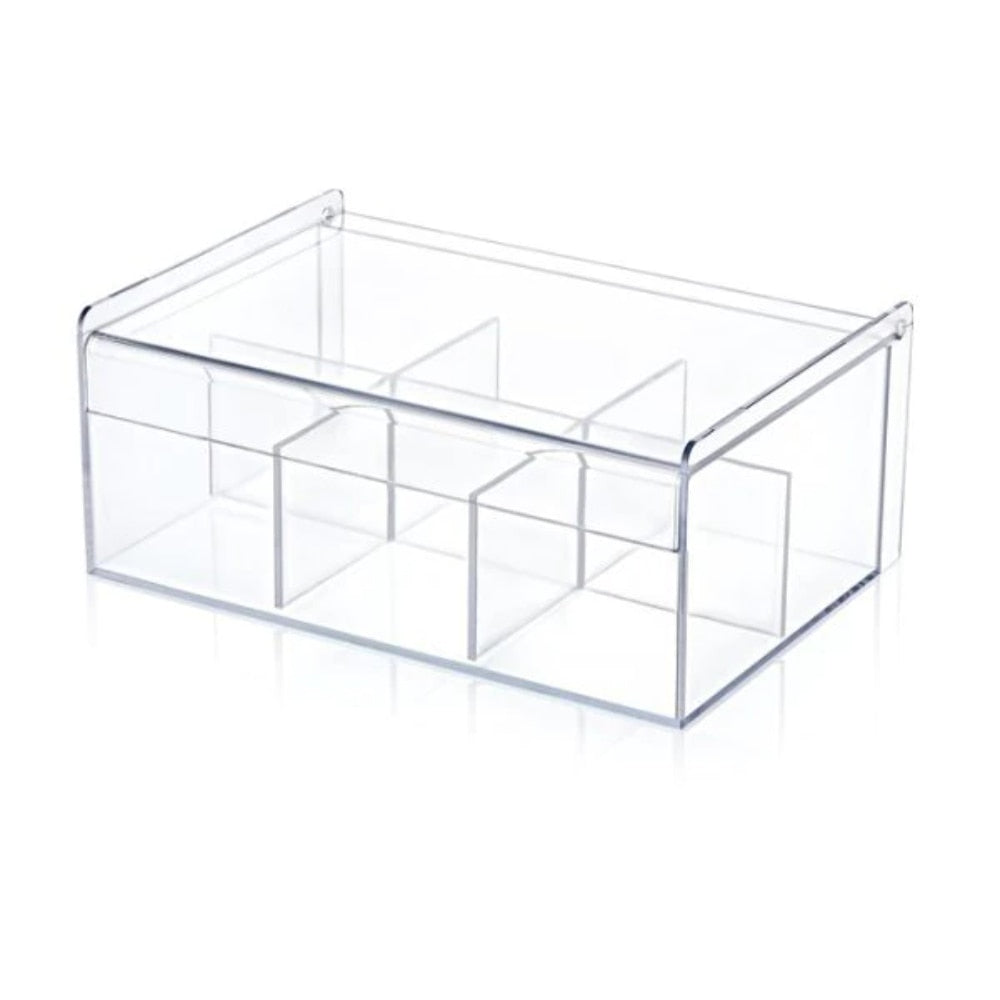 Deluxe Acrylic Tea Box Organizer: A Multifunctional Storage Solution with Six Compartments for Tea Bags, Coffee, Teacup, Infuser, and Lid - Perfect for Home and Kitchen Use