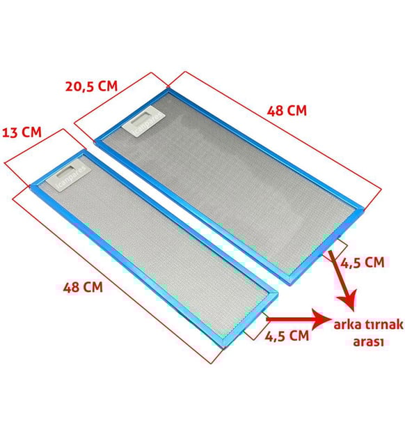 Alpina Uyumlu En 20,5 Boy 48 cm - En 13 Boy 48 cm Aspiratör Filtresi Takımı 480x130 480x205