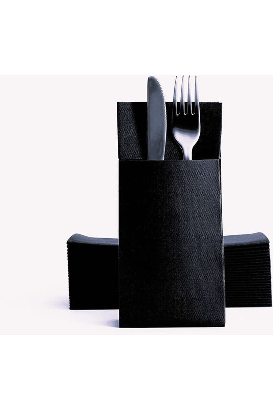 Elegant Black Fabric Textured Napkins with Pocket - Perfect for Weddings, Restaurants, Bars, and Events 50 Pack, 40x40 cm