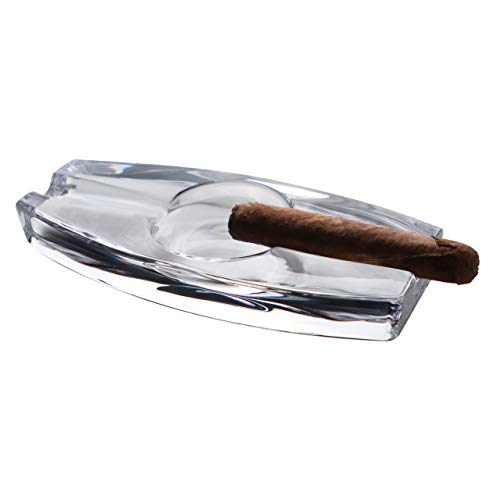 Pasabahce Crystal Glass Cigar Ashtray for Patio, Heavy, Handmade, Luxury, Outdoor, Indoor, Home, Office (Long with 2 Holders)