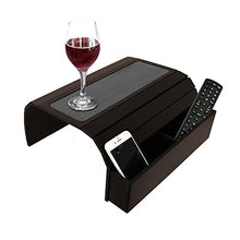 Load image into Gallery viewer, Sofa Tray Table with EVA Base. Remote Control and Cellphone Organizer Holder, Arm Rest Organizer, Arm Rest Table with Pockets. Fits Over Square Chair arms. (Dark Brown/Tobacco
