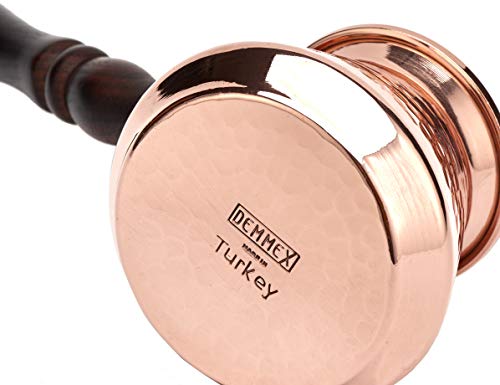 9 Oz Thick 2mm Copper Turkish Greek Arabic Engraved Coffee Pot Stovetop Coffee Maker Cezve Ibrik Briki with Wooden Handle & Wooden Pot Spoon, for 3 People (Copper)