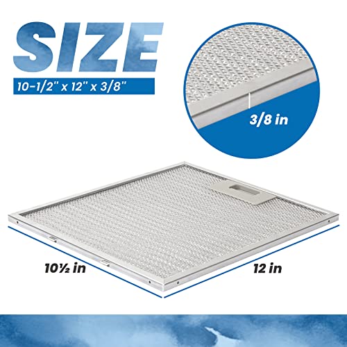 W10169961A Range Hood Filter Replacement Compatible with Whirlpool, Jenn Air, Ikea, Kitchen Aid, 10-1/2 x 12 x 3/8 Inch, 3-Layer Aluminum Mesh Stove Vent Grease Filters, 2 Pack