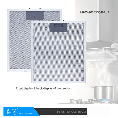 W10169961A Range Hood Filter Replacement, Fits Whirlpool, Ikea, Kitchen Aid, Jenn Air, 3-Layer Aluminum Mesh Hood Vent Filter 10.5x12Inch, HR Huare Technology Aluminum Range Hood Grease Filters,2Pack