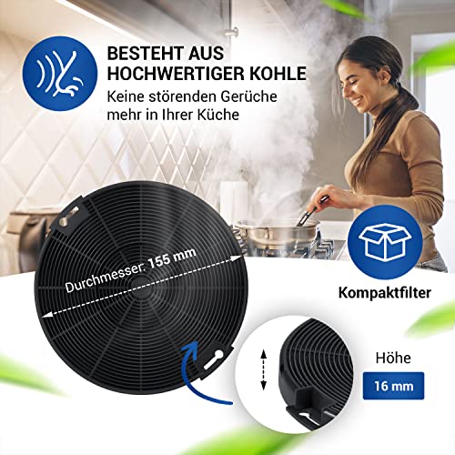 Kohlefilter Dunstabzugshaube 2Stk 155mmØ Ersatz für AEG Aktivkohlefilter 405509371/2 - Filtro per Dunstabzugshauben Zanussi, AEG, Beko