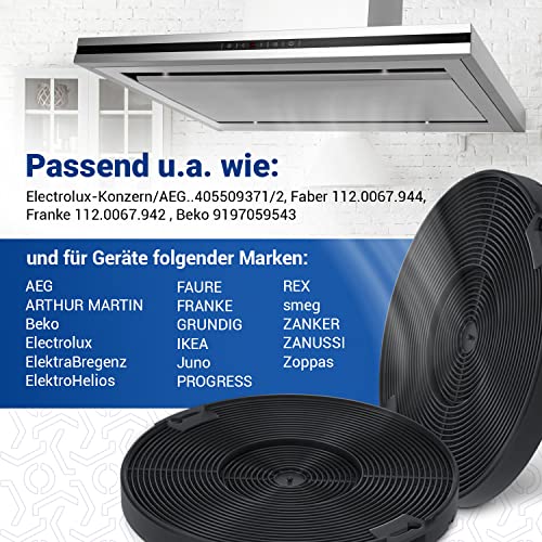 Kohlefilter Dunstabzugshaube 2Stk 155mmØ Ersatz für AEG Aktivkohlefilter 405509371/2 - Filtro per Dunstabzugshauben Zanussi, AEG, Beko