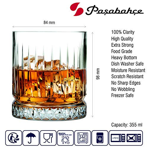 Pasabahce Glass Elysia Tumbler per acqua/succo/whisky 355 ml Set da 4 pezzi, trasparente (PB Elysia)