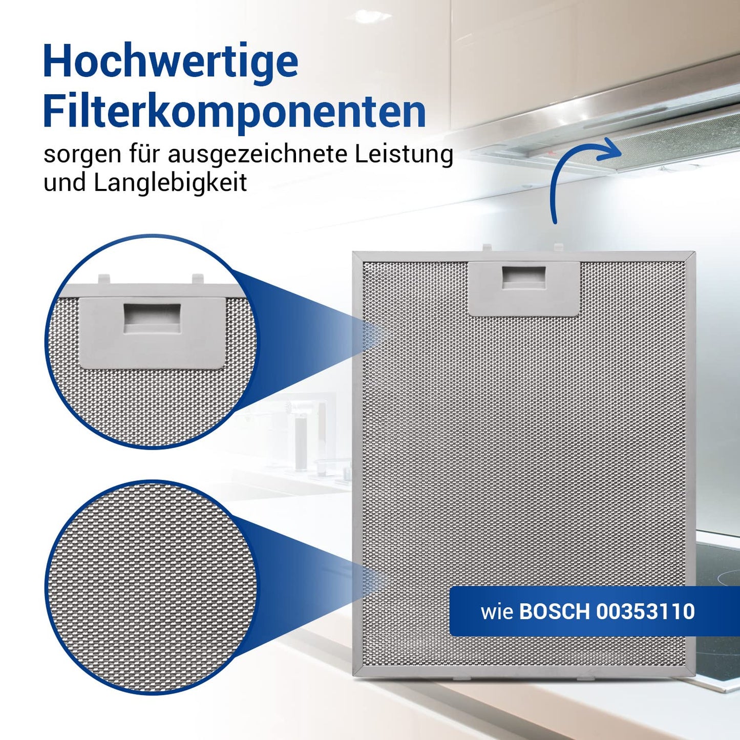 Dunstabzugshaube Filter Metall 310x250mm SET 3x Ersatz für Metallfettfilter Bosch 00353110 & Dunstabzug Filter / Metallfilter für Dunstabzugshaube Bosch / Filter Abzugshaube Constructa