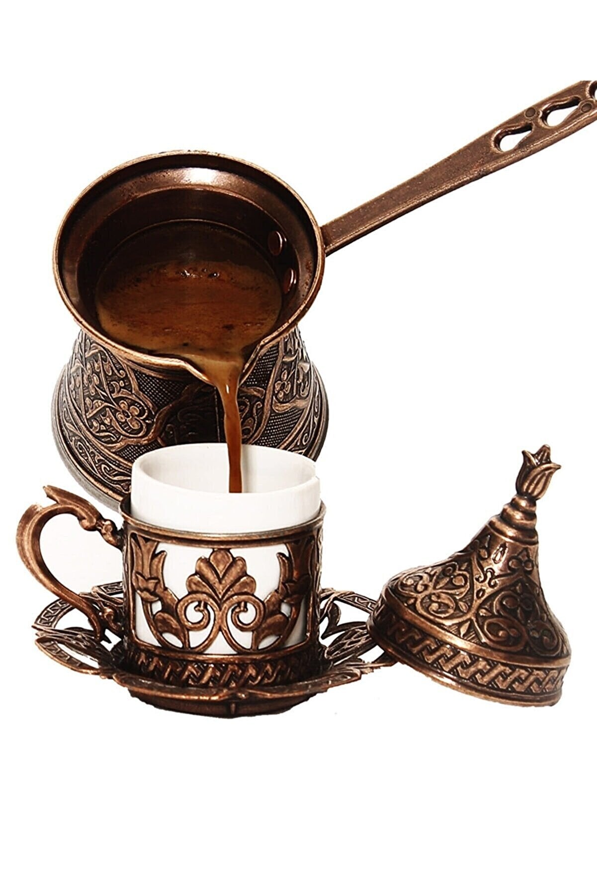 Kaffeekanne Herd Kupfer Türkisch Griechisch Arabisch Graviert Kaffeemaschine Cezve Ibrik