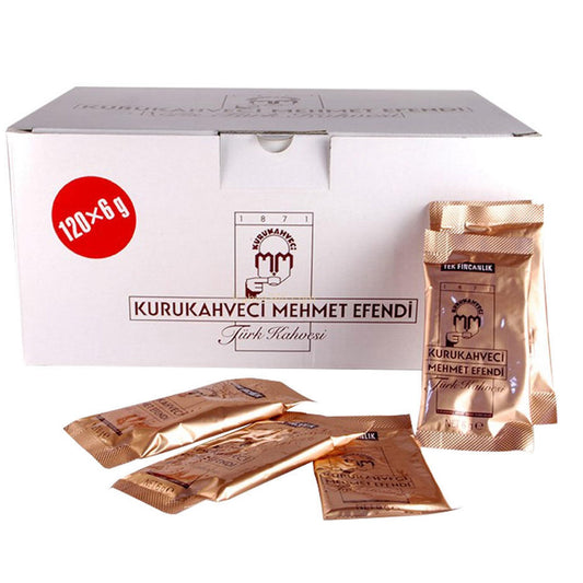 Mehmet Efendi Authentic Turkish Coffee: 120 Single-Serve 6g Ground Coffee Packets for Traditional Taste Experience