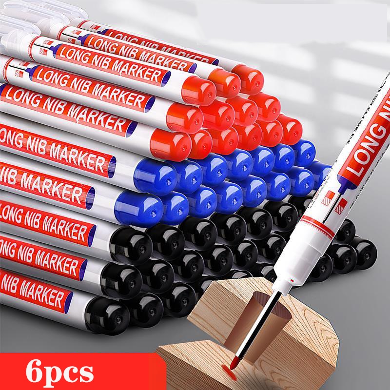 6Pcs/Set 20mm Eco-Friendly Long Nib Head Marker: Waterproof, Fast-Drying Metal Perforating Pen for Woodworking, Furniture Decoration, and Industrial Use - The Ultimate Multi-Purpose Marking Tool