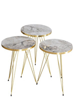 Load image into Gallery viewer, Coffee Table Nesting Table Gold Bendir Wire Home Decor Triple Set Marble Pattern
