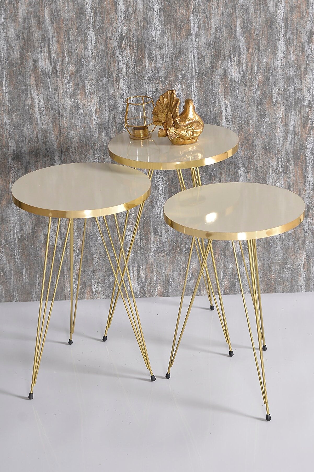 Couchtisch Satztisch Gold Bendir Draht Home Decor Triple Set Marmor Muster 