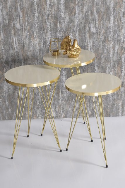 Couchtisch Satztisch Gold Bendir Draht Home Decor Triple Set Marmor Muster 