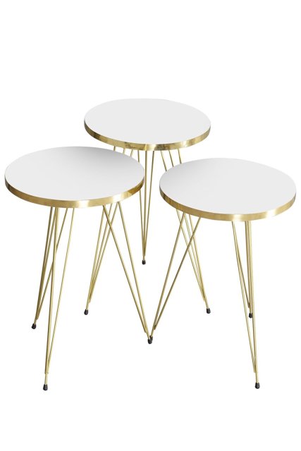 Couchtisch Satztisch Gold Bendir Draht Home Decor Triple Set Marmor Muster 